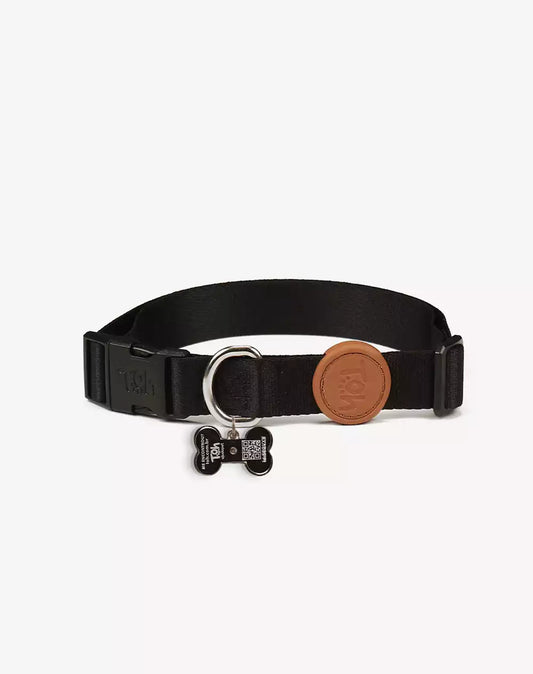 Adjustable Dog Collar with ID Tag Black